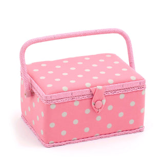 Hobby Gift: Sewing Box (M): Flamingo Pink Polka Dot: Item size: (d/w/h) 18.5 x 25.5 x 14.5cm.