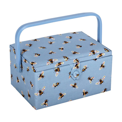 Hobby Gift: Sewing Box (M): Blue Bees: Item size: (d/w/h) 18.5 x 25.5 x 14.5cm.