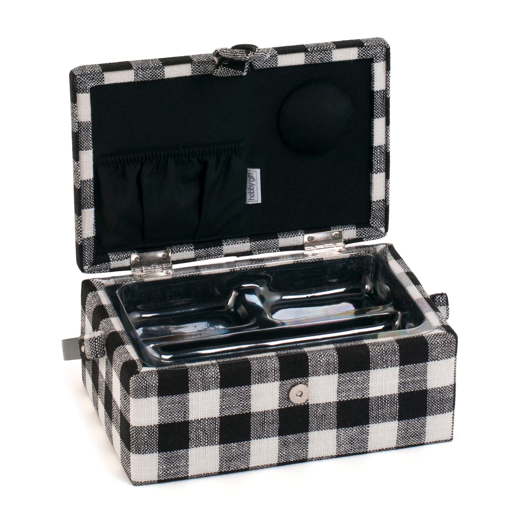 Hobby Gift: Sewing Box (S): Monochrome Gingham:  Item size: (d/w/h) 16 x 24 x 11cm.