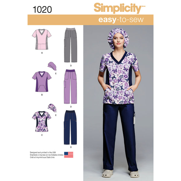 Simplicity Sewing Pattern 1020 Misses' and Plus Size Scrubs