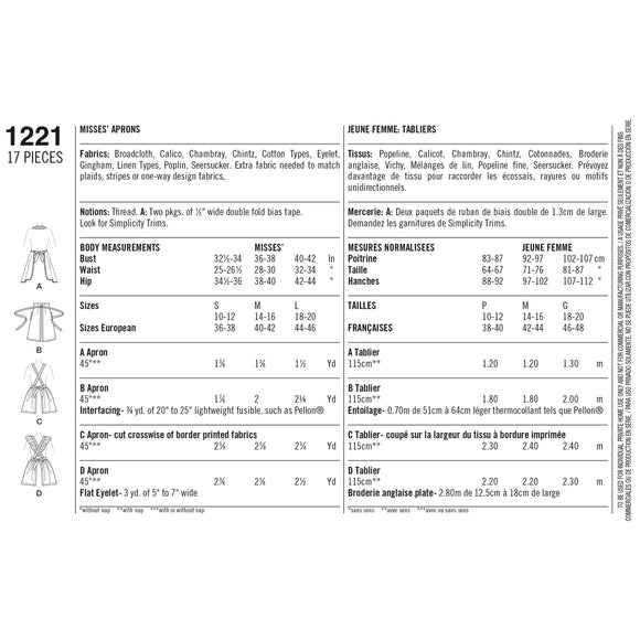 Simplicity Sewing Pattern 1221 Misses’ Vintage Aprons