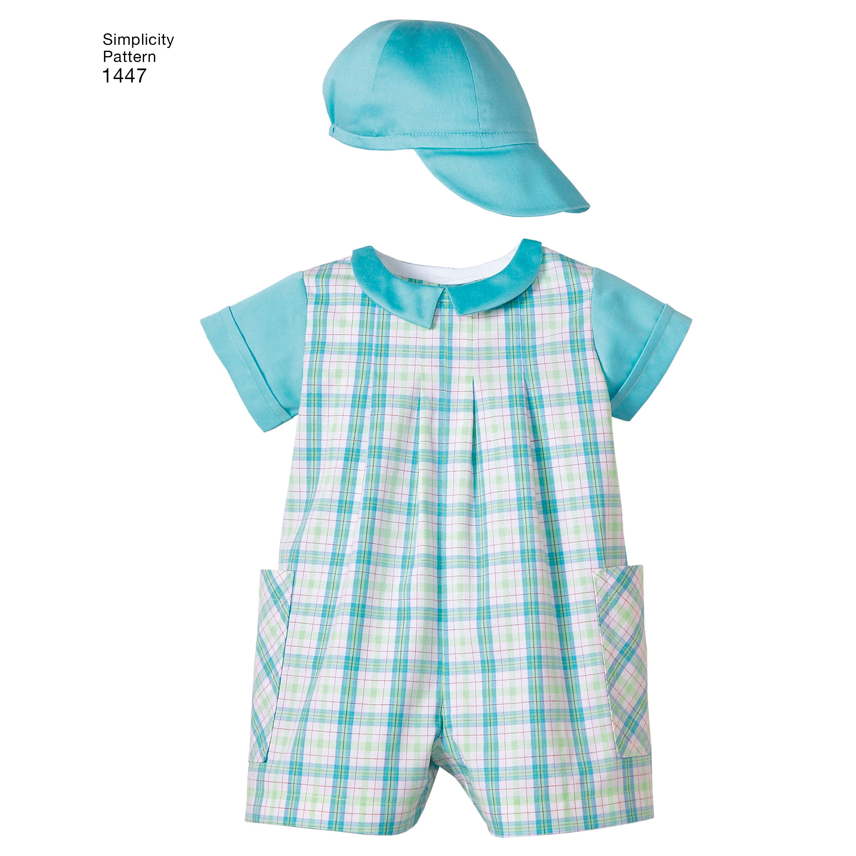 Simplicity Sewing Pattern 1447 Babies’ Romper, Dress, Top, Panties and Hats - 0