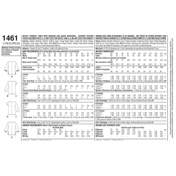 Simplicity Sewing Pattern 1461 Misses’ and Plus Tunic with Neckline and Sleeve Variations