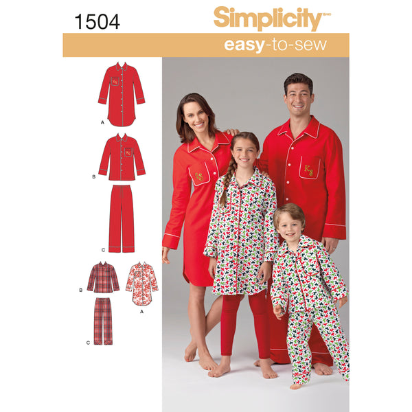 Simplicity Sewing Pattern 1504 Child’s, Teens’ and Adults’ Loungewear