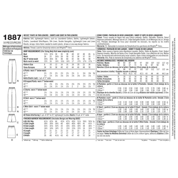 Simplicity Sewing Pattern 1887 Misses' Trousers & Skirts