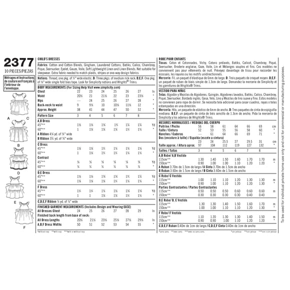 Simplicity Sewing Pattern 2377 Child's Dresses