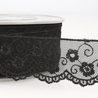 Buy black Embroidered Tulle Trim 1 meter