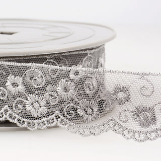 Buy light-grey Embroidered Tulle Trim 1 meter