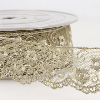 Buy taupe Embroidered Tulle Trim 1 meter