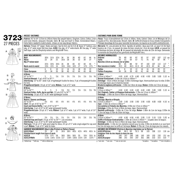 Simplicity Sewing Pattern 3723 Misses' Costumes