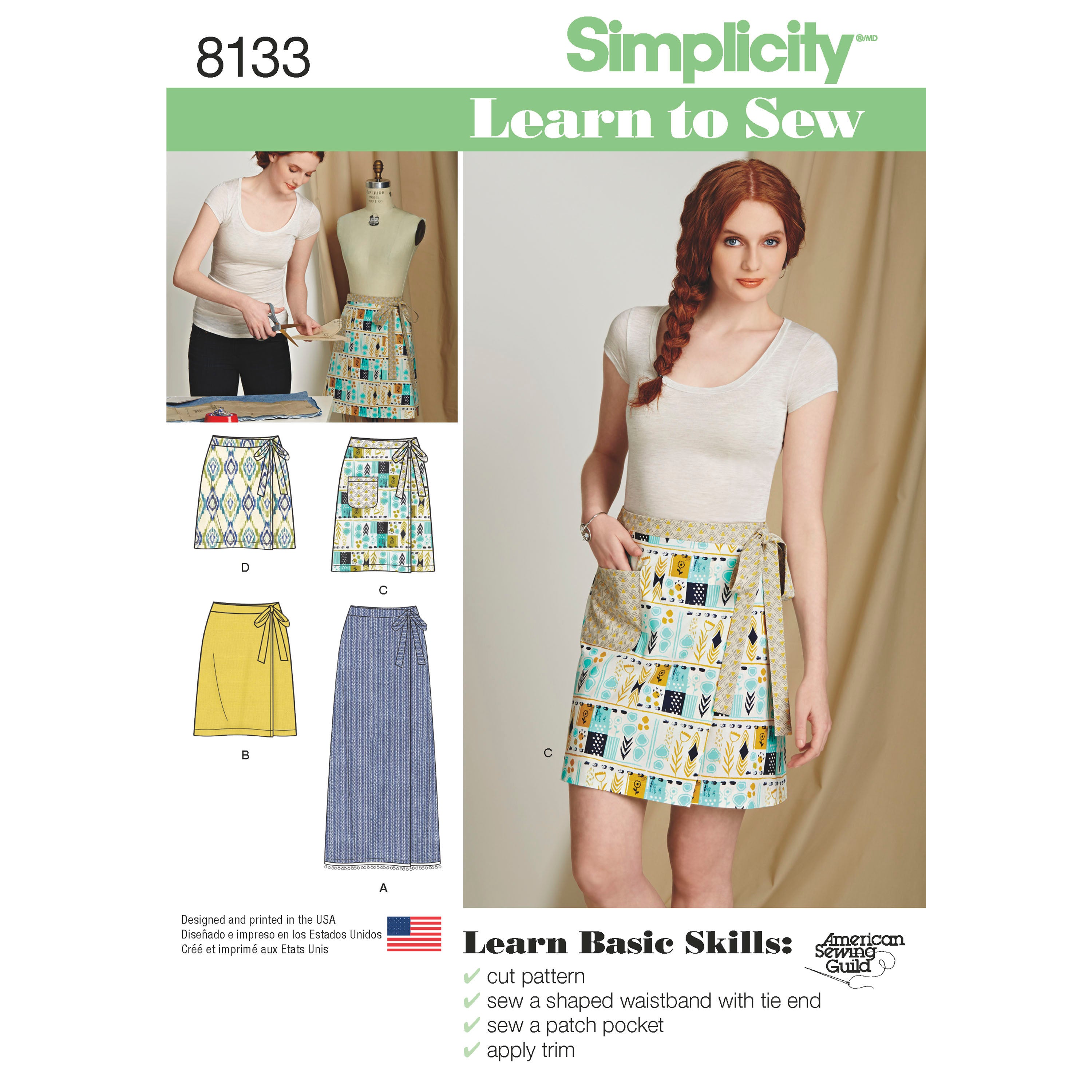 Simplicity Pattern 8133 Misses' Learn to Sew Wrap Skirts