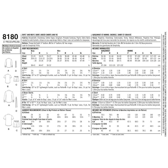 Simplicity Sewing Pattern 8180 Boys' and Men's Shirt, Boxer Shorts and Tie