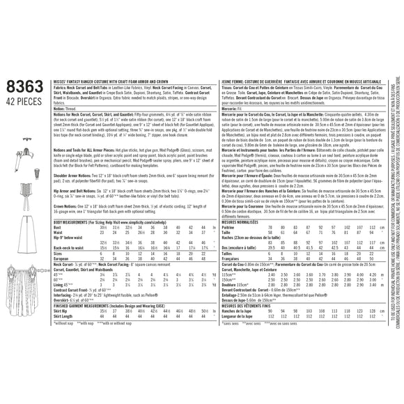 Simplicity Pattern 8363 Misses' Fantasy Ranger Costume