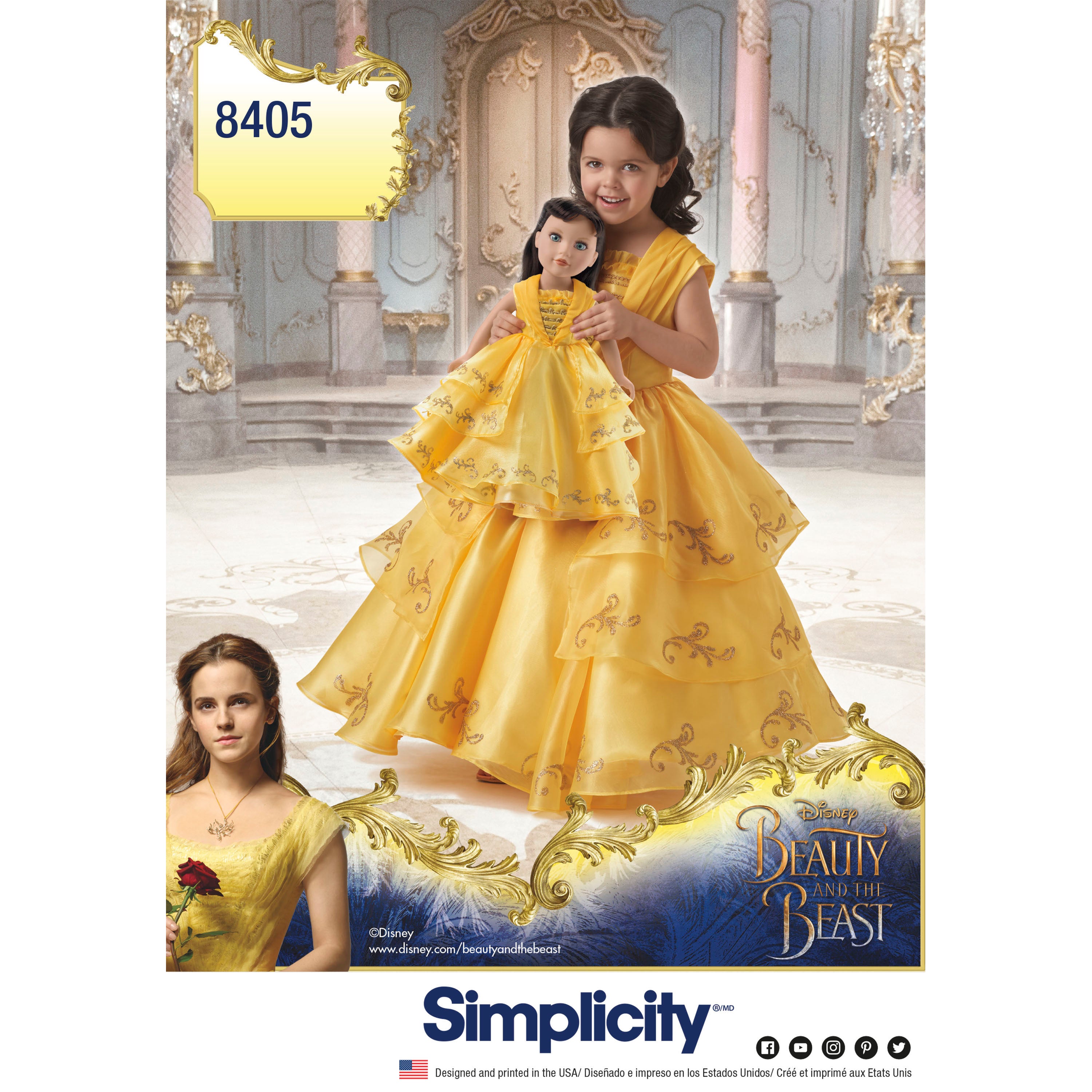 Simplicity Pattern 8405 Disney Beauty and the Beast Costume for Child and 18" Doll