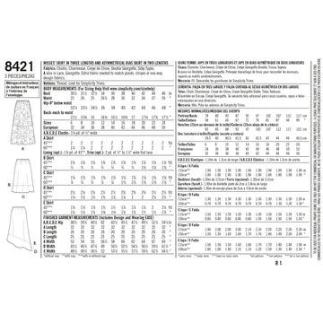 Pattern 8421 Misses' Skirts in Three lengths with Hem Variations - 0