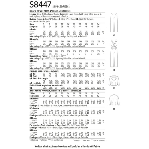 Simplicity Sewing Pattern S8447 Women's Vintage Trousers, Overalls and Blouses