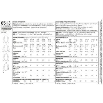 Simplicity Pattern 8513 Misses' Knit Bodysuits - 0