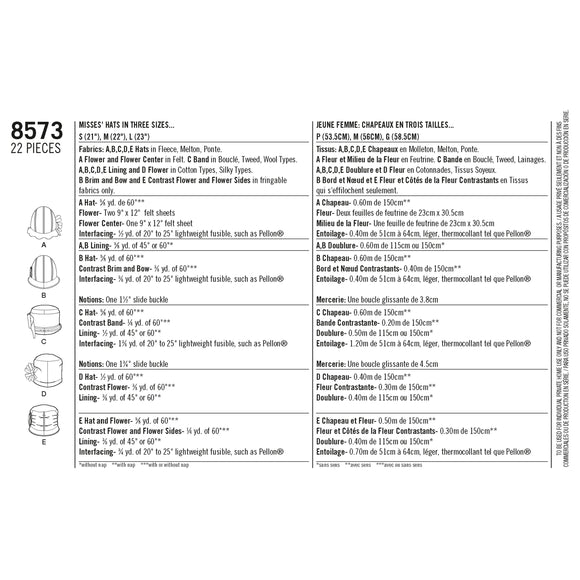 Simplicity Pattern 8573 Misses' Flapper Hats in Three Sizes
