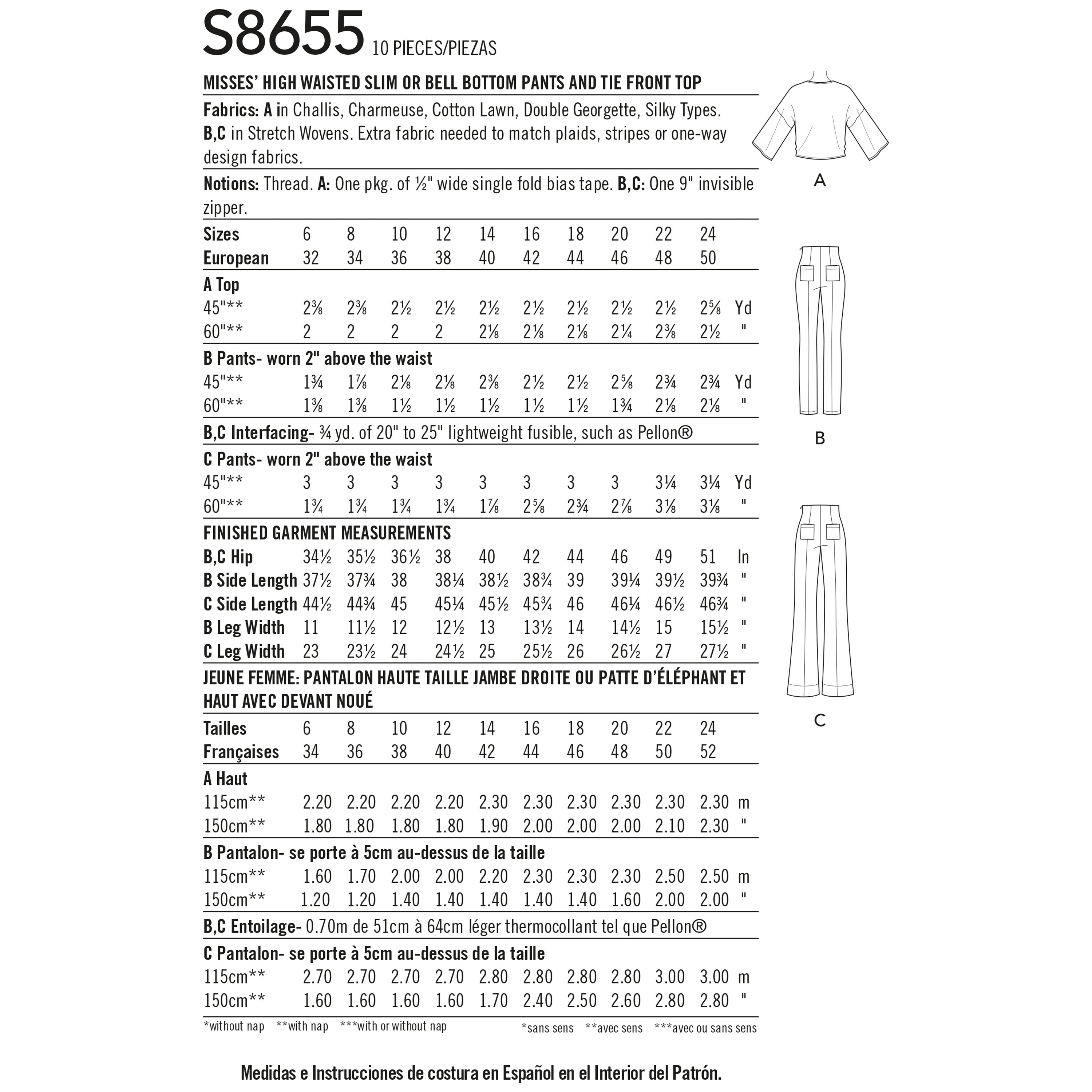 Simplicity Sewing Pattern 8655 Mimi G High Waisted Trousers and Tie Top