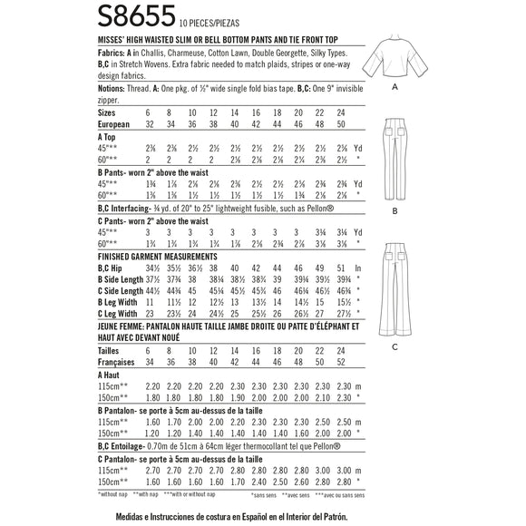 Simplicity Sewing Pattern 8655 Mimi G High Waisted Trousers and Tie Top