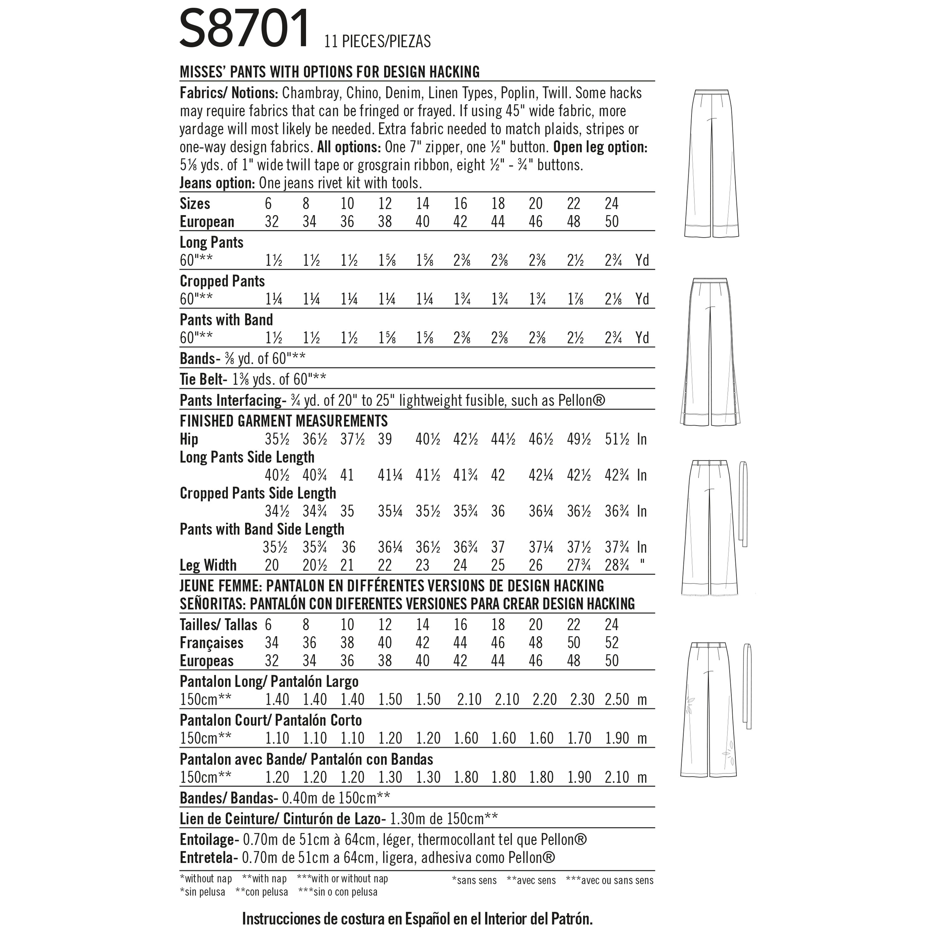 Simplicity Sewing Pattern 8701 Misses' Pants with Options for Design Hacking - 0