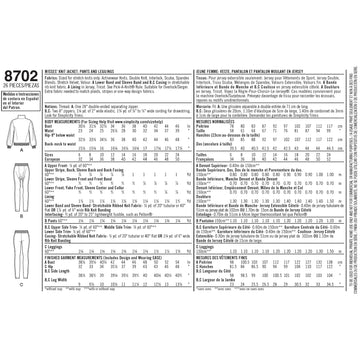 Simplicity Sewing Pattern S8702 Mimi G Women's Knit Jacket, Pant and Leggings - 0