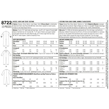 Simplicity Sewing Pattern 8722 Women's, Men's and Teens' Costume - 0