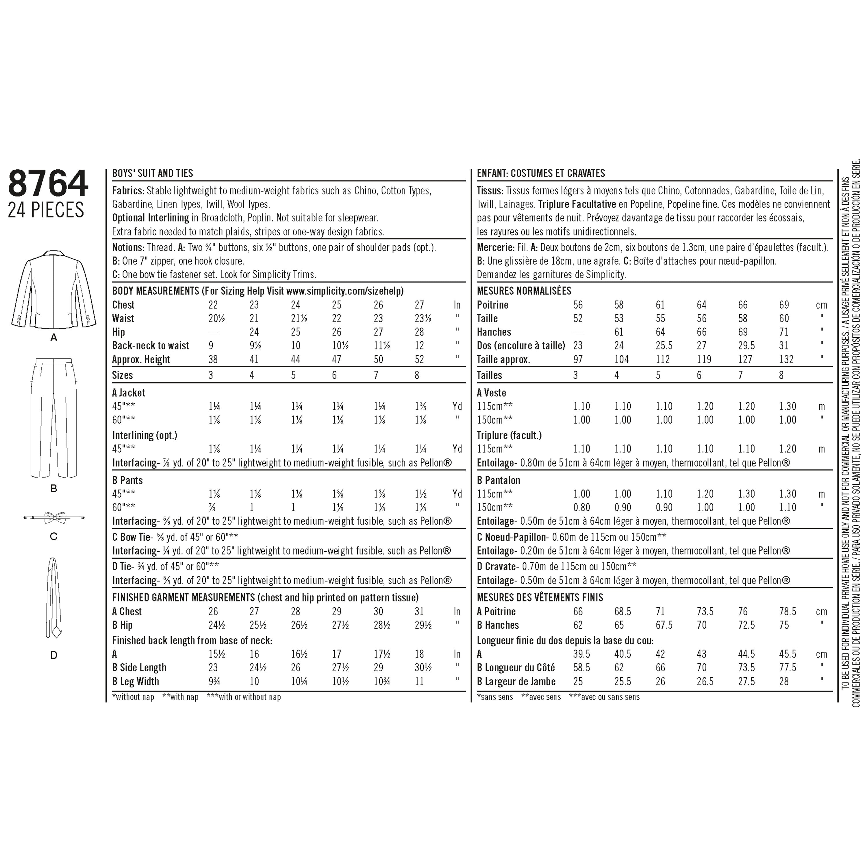 Simplicity Sewing Pattern 8764 Boys' Suit and Ties - 0