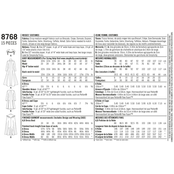 Simplicity Sewing Pattern 8768 Women's Fantasy Costumes