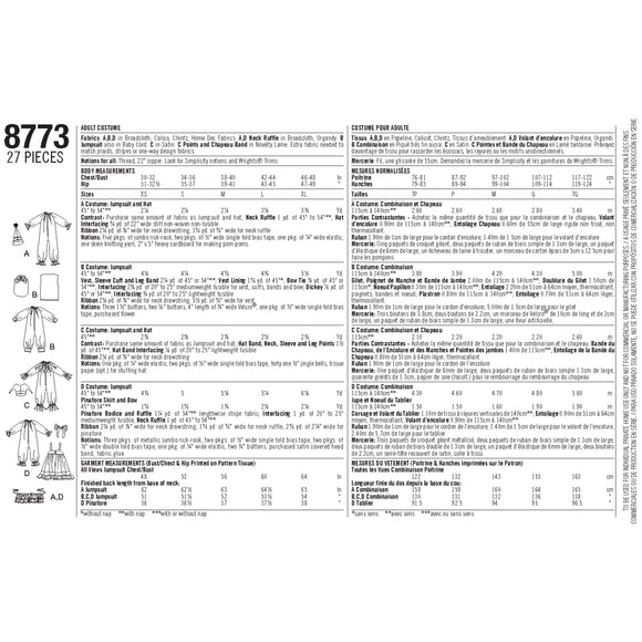 Simplicity Sewing Pattern 8773 Women's, Men's and Teens' Costumes