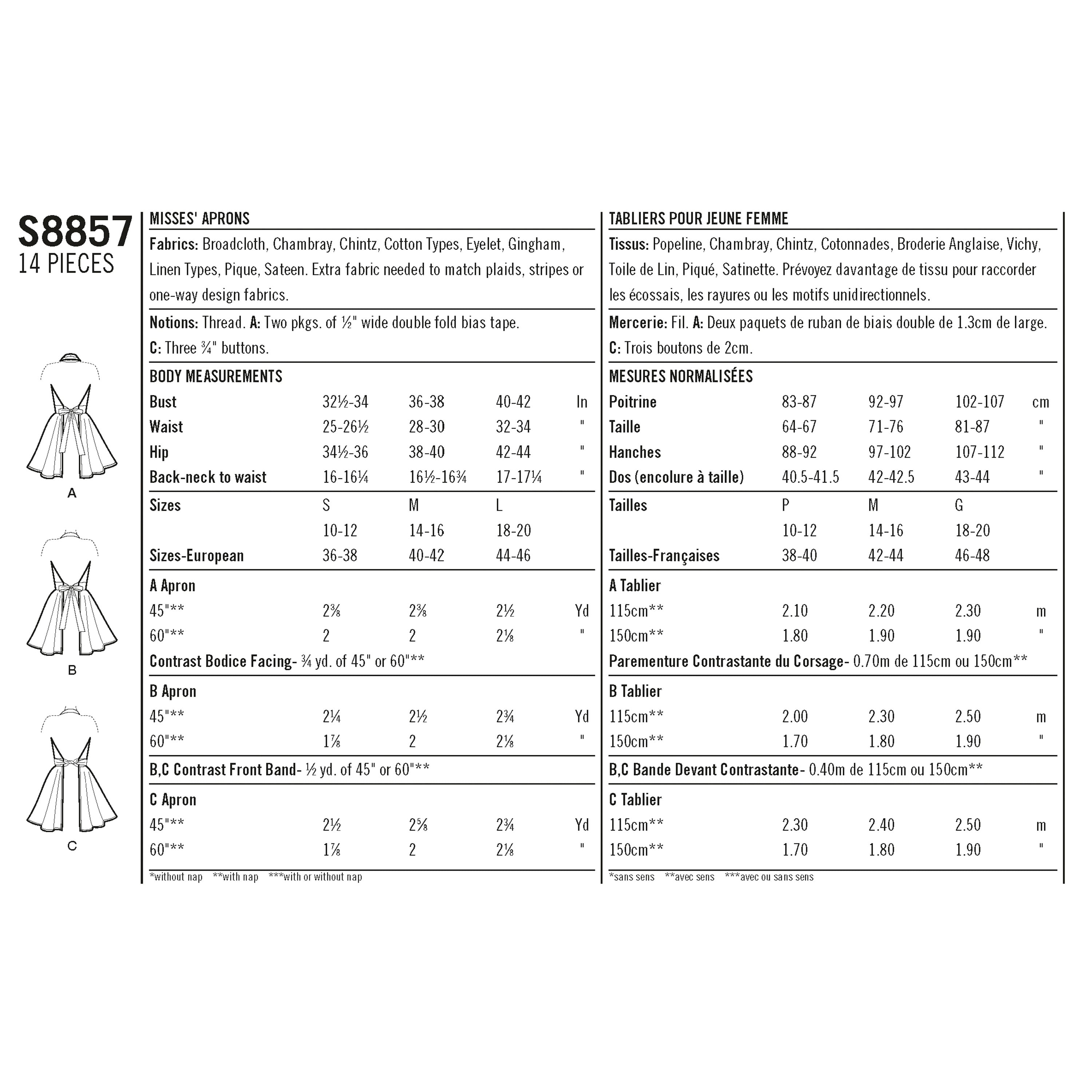 Simplicity Pattern S8857 Misses' Aprons - 0