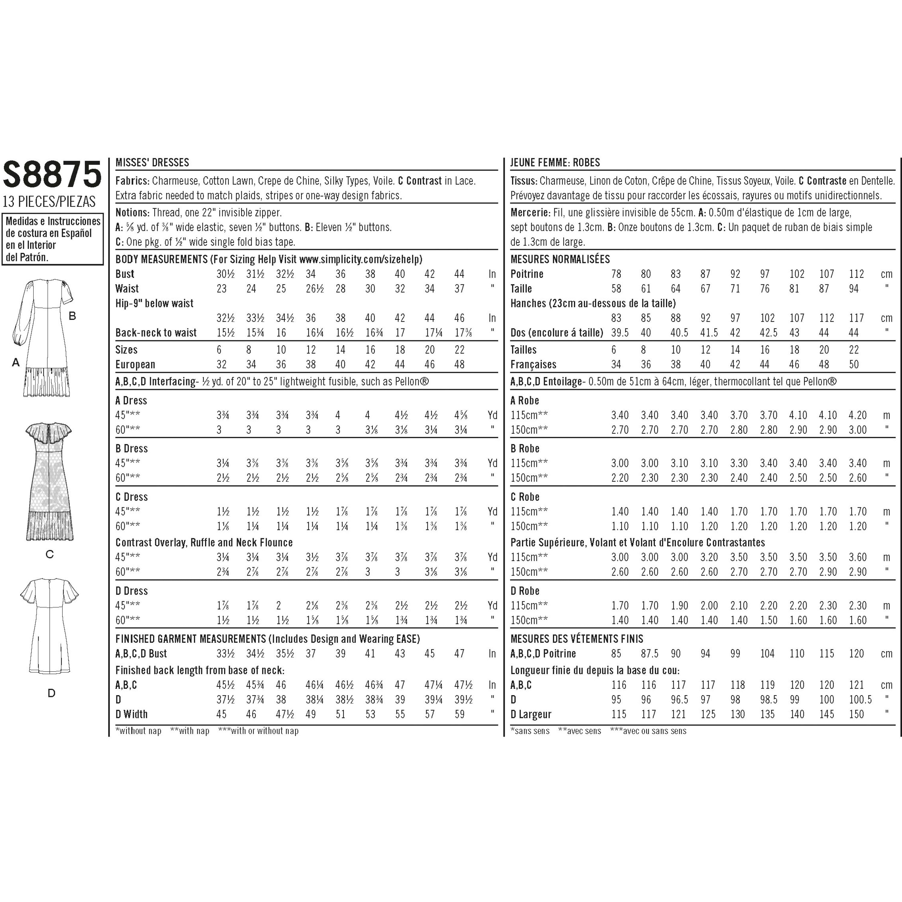 Simplicity Sewing Pattern S8875 Misses' Dresses - 0