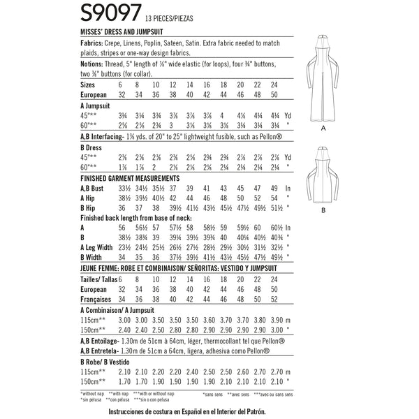 Simplicity Sewing Pattern S9097 Mimi G Style Misses' Dress & Jumpsuit