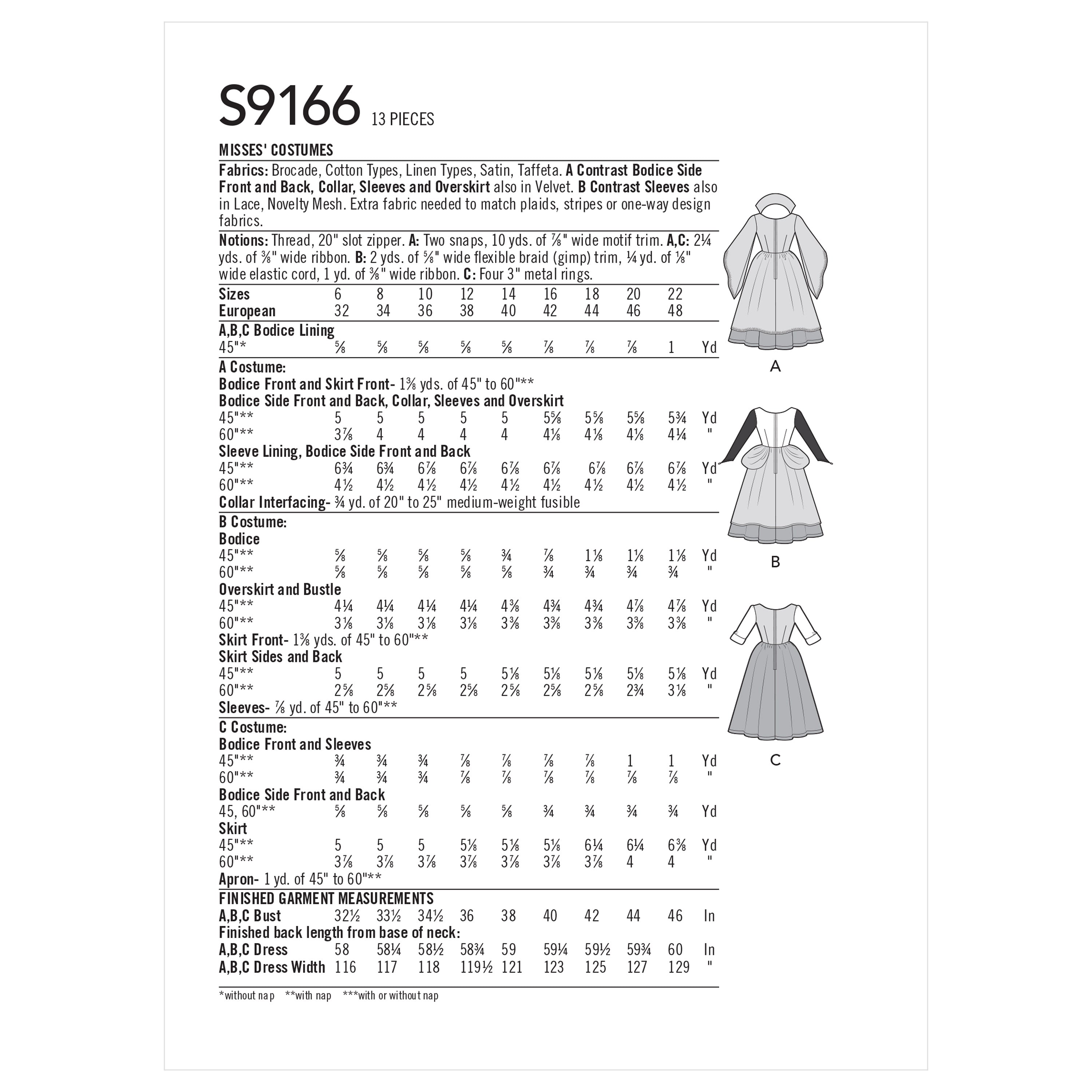 Simplicity Sewing Pattern S9166 Misses' Costumes - 0