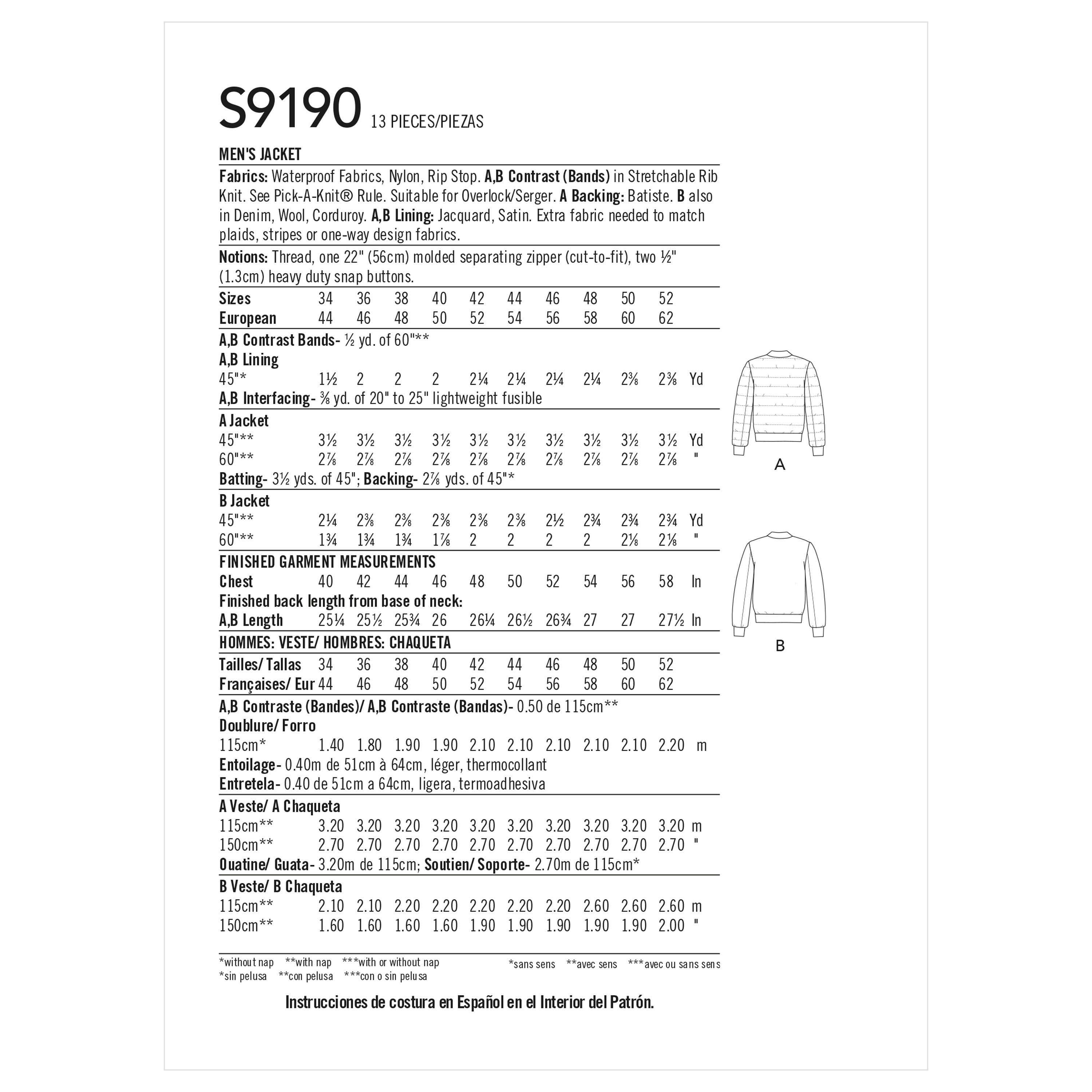 Simplicity Sewing Pattern S9190 Men's Jacket