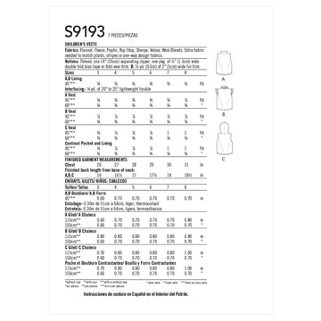 Simplicity Sewing Pattern S9193 Children's Waistcoat - 0