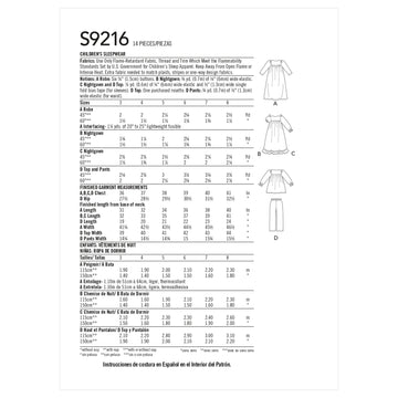 Simplicity Sewing Pattern S9216 Children's Robe, Gowns, Top and Trousers - 0