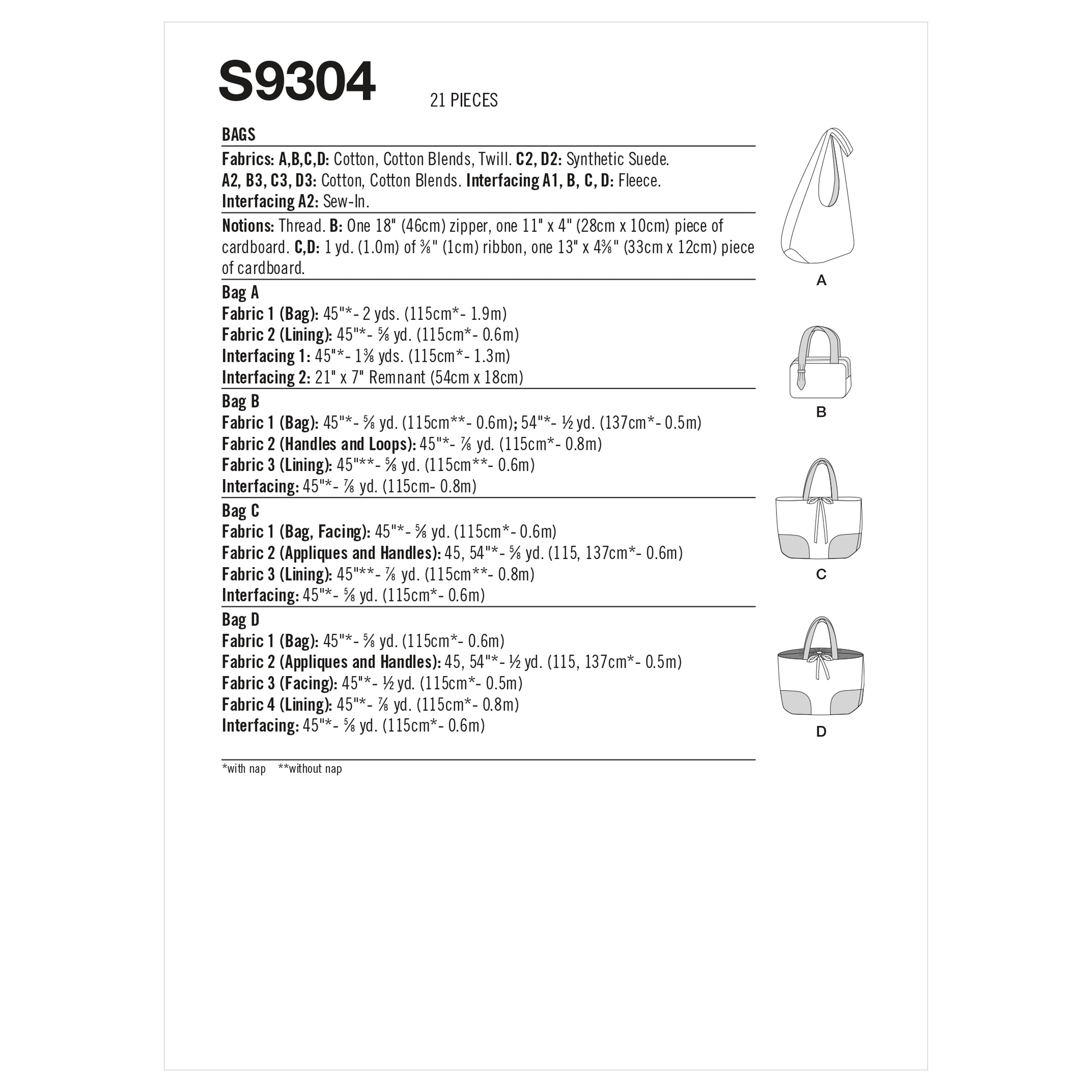 Simplicity Sewing Pattern S9304 Bags