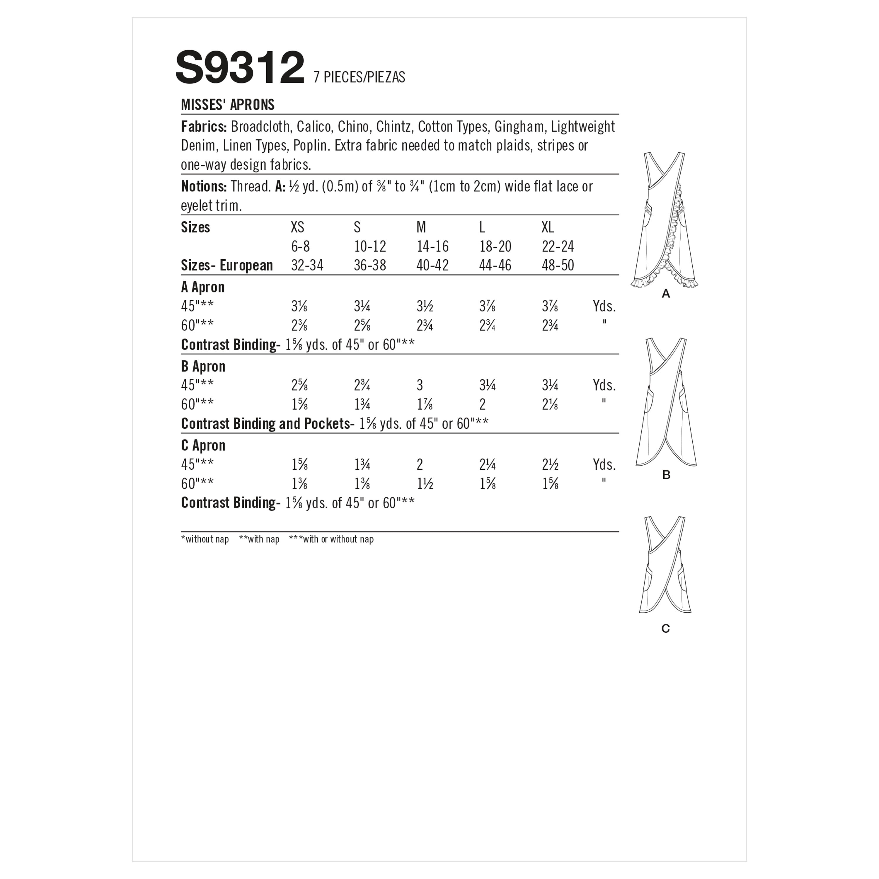 Simplicity Sewing Pattern S9312 Misses' Aprons