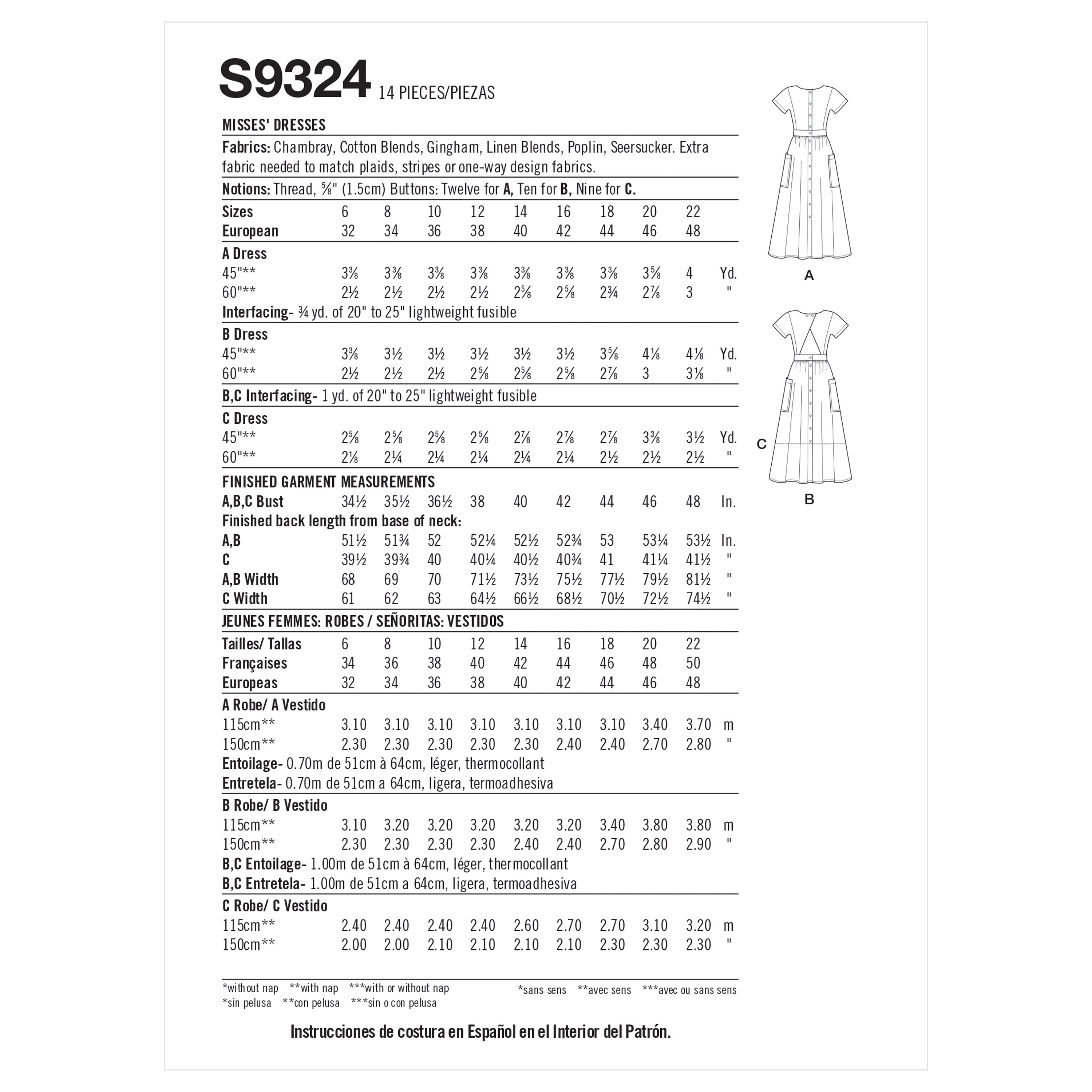 Simplicity Sewing Pattern S9324 Misses' Dresses