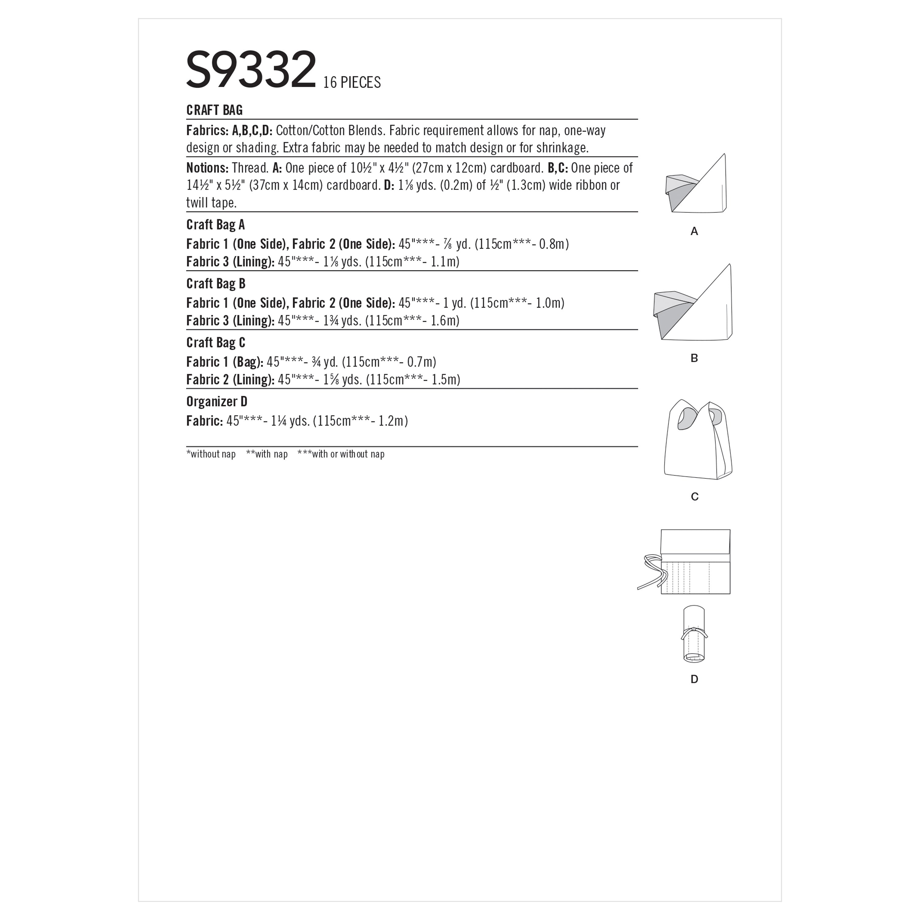 Simplicity Sewing Pattern S9332 Craft Bags