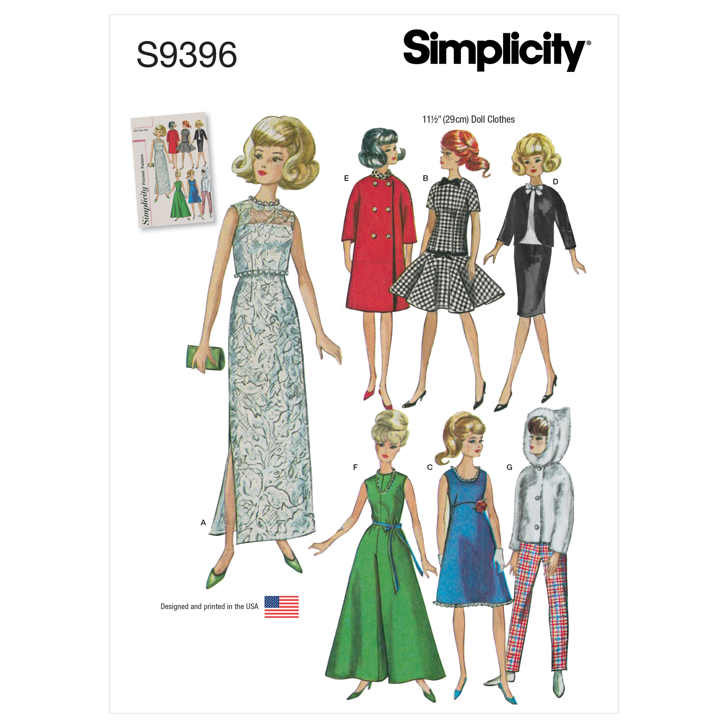 Simplicity Sewing Pattern S9396 Vintage Doll Clothes'