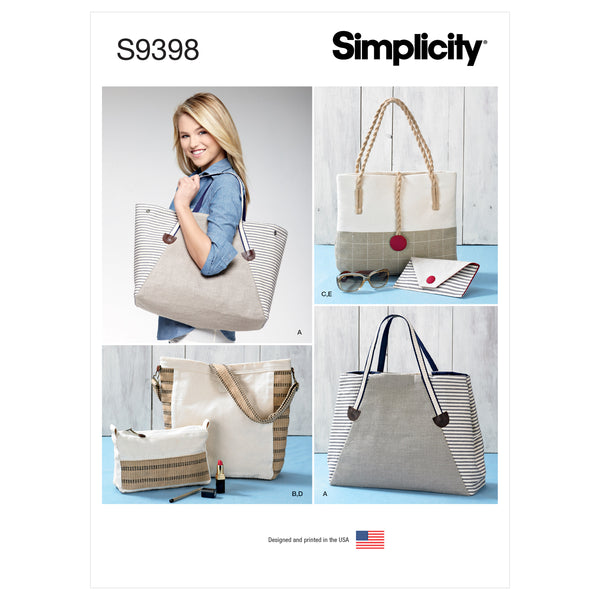 Simplicity Sewing Pattern S9398 Assorted Tote Bag, Bag and Clutch