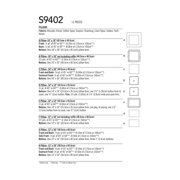 Simplicity Sewing Pattern S9402 Easy Cushions