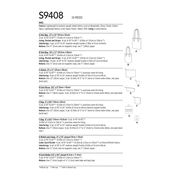 Simplicity Sewing Pattern S9408 Bags and Small Accessories