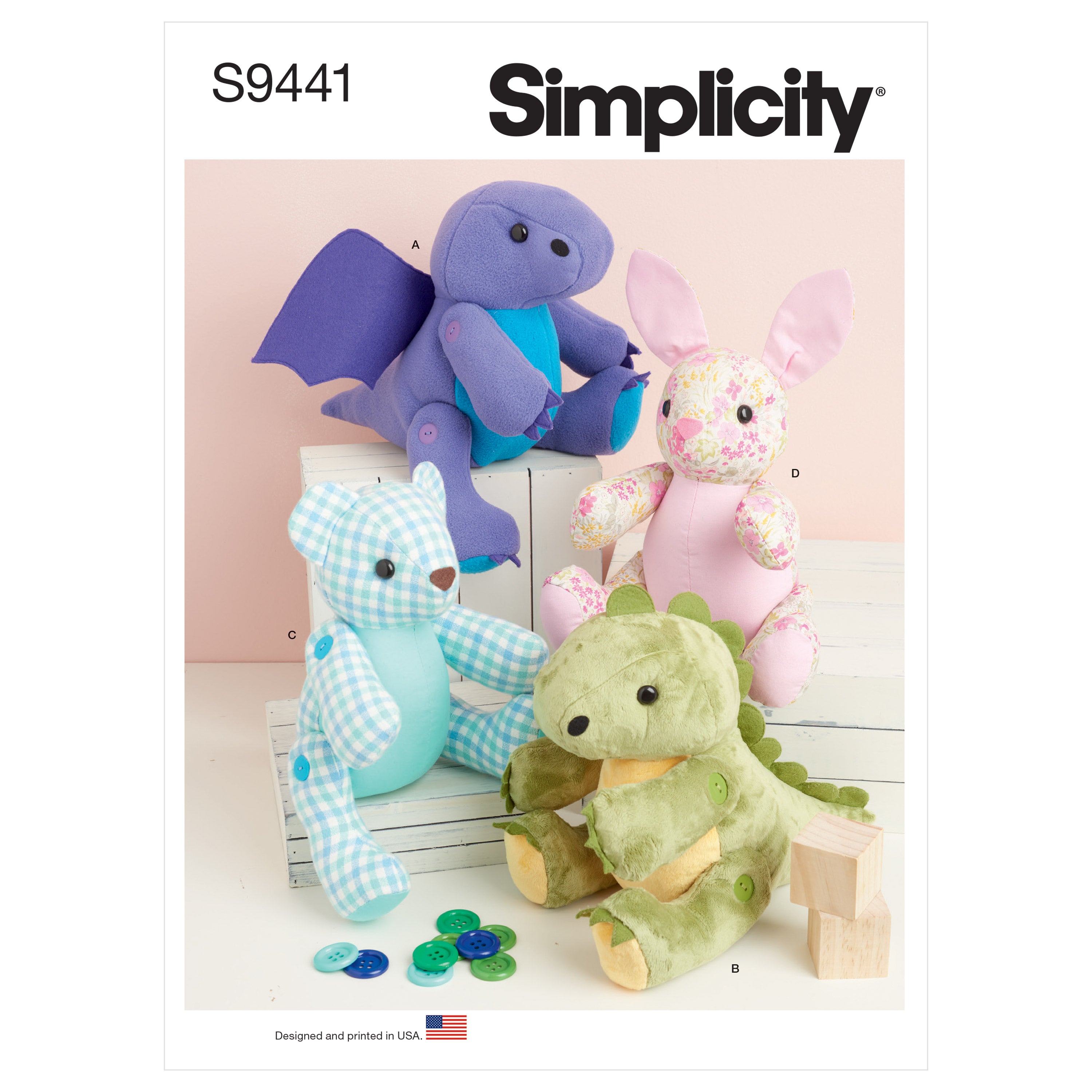 Simplicity Sewing Pattern S9441 13" Plushie Soft Toys