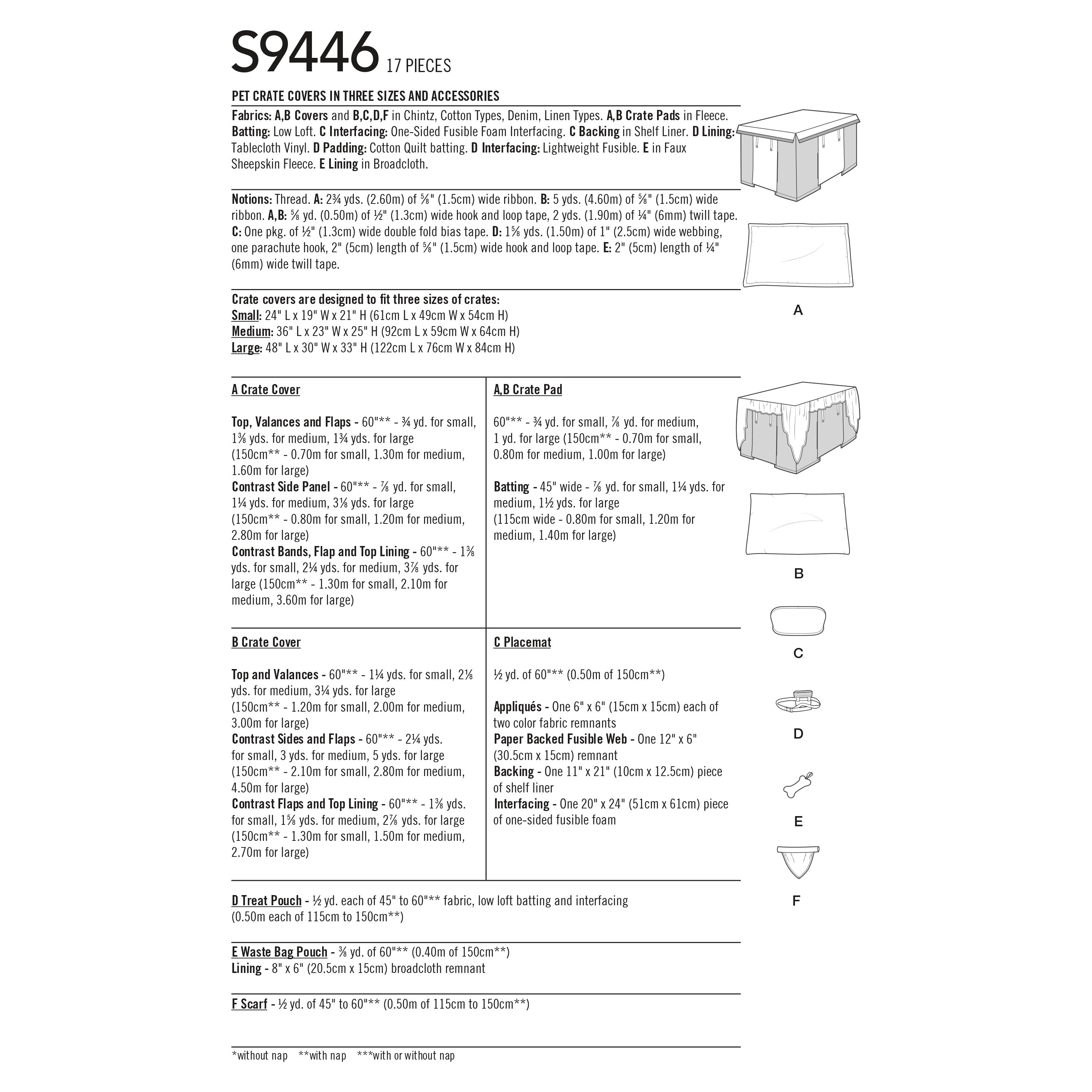 Simplicity Sewing Pattern S9446 Pet Crate Covers in Three Sizes and Pet Accessories