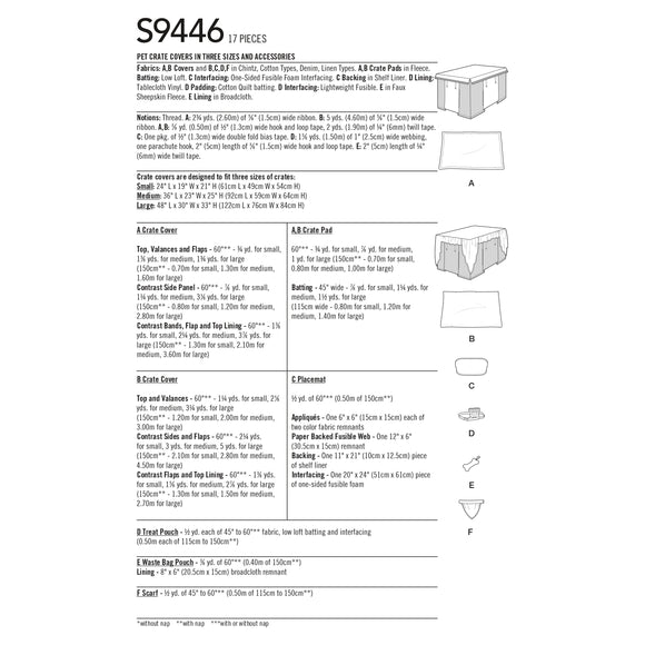 Simplicity Sewing Pattern S9446 Pet Crate Covers in Three Sizes and Pet Accessories