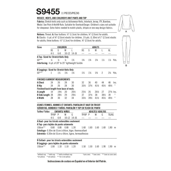 Simplicity Sewing Pattern S9455 Misses', Men's and Children's Knit Tops and Bottoms