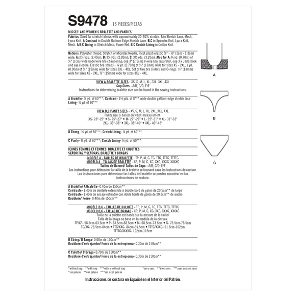 Simplicity Sewing Pattern S9478 MISSES' AND WOMEN'S BRALETTE AND PANTIES